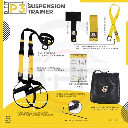 B fit Polyester All in One Suspension Trainer Kit, Full Body Workout for Home, Gym, Outdoor Lightweight, Portable, Adjustable Resistance System for Muscle Building, Fat Burning, Improve Cardio 2
