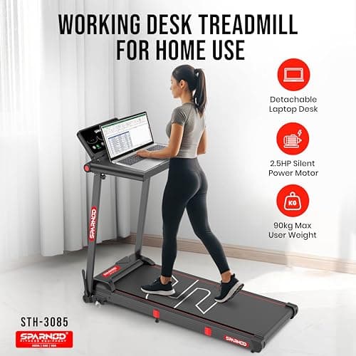 Sparnod Fitness STH-3085 Foldable Treadmill for Home Use – 4 HP Motor, 12 Preset Programs, 12 km/h Speed, Manual Incline, LED Display, 100kg Max Weight 2