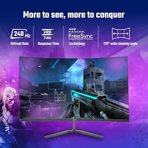 Acer Nitro ED320Q W0 31.5 Inch Curved FHD Gaming Monitor | 240Hz Refresh | 1ms VRB | 1500R VA Panel | FreeSync Premium | HDR10 | 99% sRGB | 2X HDMI 2.1 + DP 1.4 | Stereo Speakers | VisionCare I Black 4