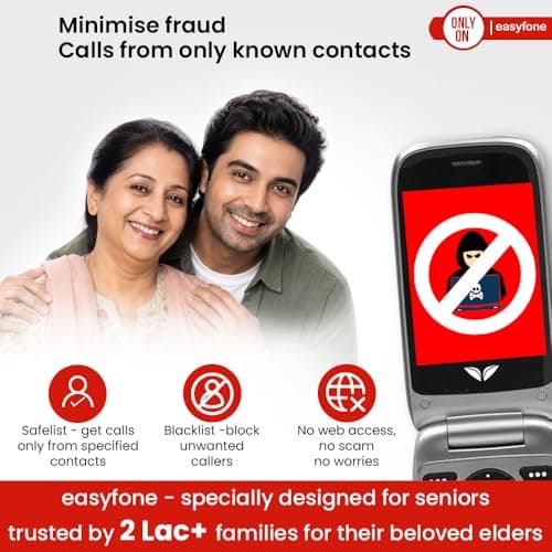Easyfone Royale 4G Flip Phone for Senior Citizens | Loud Sound | 2.8" Big Screen | 2 Year Warranty | Dual Screen | Photo Speed Dial | Dock Charger | SOS Emergency Button | Remote App for CareGiving 5