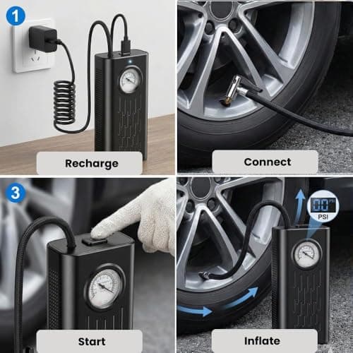 Supadaa Cordless Tyre Inflator Portable Air Compressor Pump with Digital Pressure Gauge 5000mAh Rechargeable Battery Mini Wireless Air Pump for Car Bike Cycle Scooter Ball Inflation 60 PSI 5