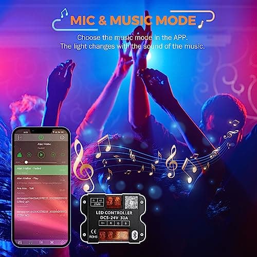 BEAMNOVA LED Strip Kit 30M Commercial RGB Shop Lights Bluetooth Mobile App Control 12V DC Power Supply Remote Connectors 5