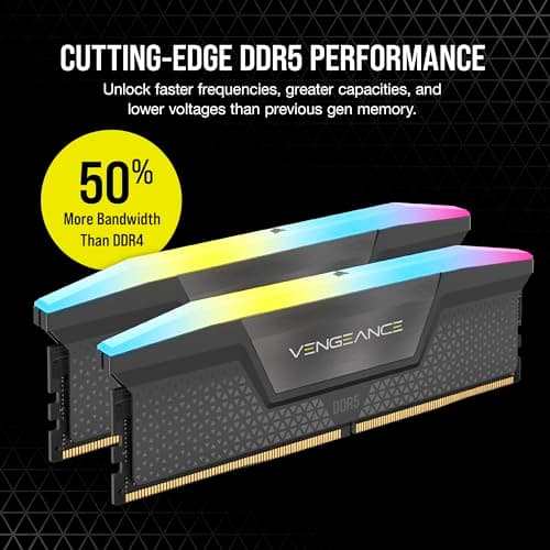 CORSAIR DDR5-6000MHz Desktop PC Memory Vengeance RGB DDR5 Series AMD Expo & Intel XMP Memory Kit 96GB Black [2X 48GB] CMH96GX5M2B6000Z30 3