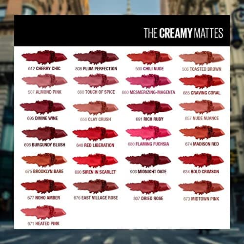 Maybelline New York Color Sensational Creamy Matte Lipstick lasts up to 12 Hours, Hydrate Lips, Creamy Lipstick with Shea Butter, Available in 42 different Shades - 673 Midtown Pink, 3.9g 5