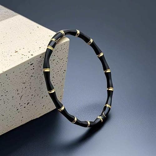 MEENAZ Anti Tarnish Stainless Steel Bracelet for Women | Stylish Gold Bangle | Nazar Bangle Fashion Wrist Band | Jewellery Gift for Girls & Ladies Black Bamboo Evil Eye, Stainless Steel, Waterproof 4