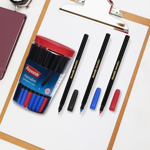 Reynolds AEROSLIM Ball Pen SET - 70 PENS (60 BLUE, 5 Black, 5 Red) | PEN WITH COMFORTABLE GRIP |BALL PENS FOR WRITING | PEN FOR STUDENTS & OFFICE STATIONERY | 0.7 mm TIP SIZE 2