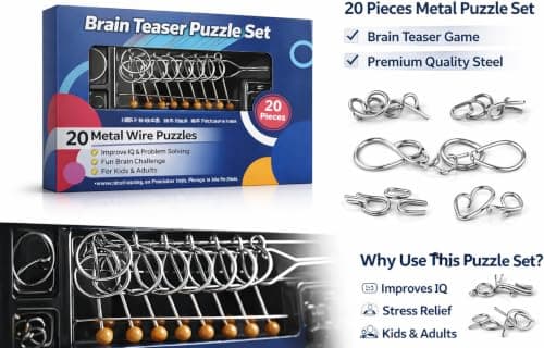 Craveon 20 Piece Metal Wire Brain Teaser Puzzle Set, IQ Logic Game for Kids & Adults 5