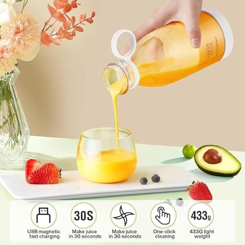 ASTIKAYA Portable Blender, USB Rechargeable Mini Juicer Blender, Electric Juicer Bottle Blender Grinder Mixer, Personal Size Blender for Juices, Shakes and Smoothies, Fruit Juicer Machine- 420 ML 4