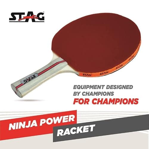 STAG ICONIC Ninja Power Advanced Table Tennis Racquet | 6-Ply Plywood Blade | Inverted Smooth Rubber | High Speed Spin Control | Flared Handle | for Advanced Players | Red/Black 2