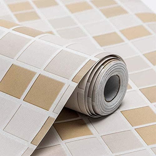 wolpin DIY Bathroom Wallpaper (45 x 300 CM, Brown) | Waterproof Kitchen Tiles Pattern Self Adhesive Wall Sticker | Stove Backsplash Countertop Decorative PVC Vinyl Roll for Home Décor
