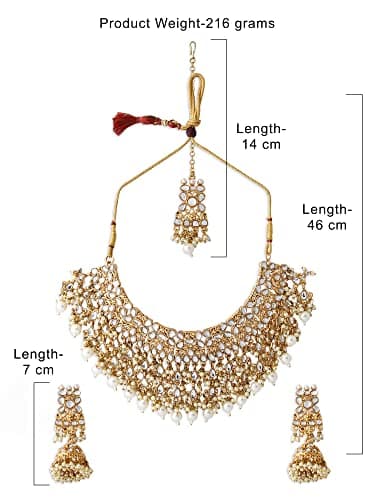 ZAVERI PEARLS Gold Tone Kundan Choker Necklace Earring Maangtikka & Ring Set For Women-ZPFK10799 5