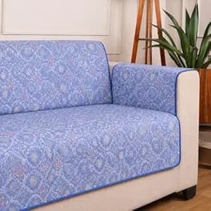 STITCHNEST 'Double Vie Collection Series' Cotton Quilted Reversible Sofa Cover 1 Seater with Arm Rest and Pocket | Size 24x60 Inch