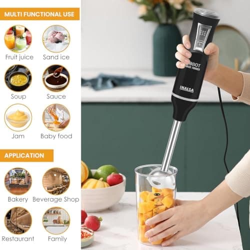 INALSA Hand Blender Mixer|1000W DC Motor|Low Noise|20 Speed Control with Turbo Function|BPA Free|Stainless Steel Rod & Blades|Detachable Stem For Cleaning and storage|2 Yr Warranty, Robot Inox 1000ES 4