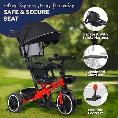 Luusa® Hyper PRO Canopy Plug N Play Tricycle/Baby Tricycle with Parental Control for Age Group 2+ Years Boys/Girls/Carrying Capacity Upto 30-KGS Proudly Made in India (Red) 2