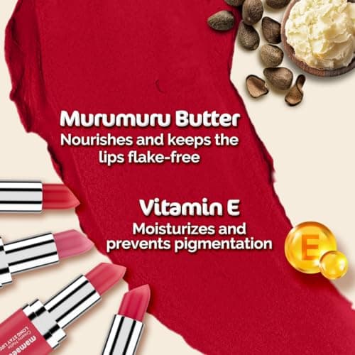 Mamaearth Creamy Matte Long Stay Lipstick with Murumuru Butter and Vitamin E for 8-Hour Long Stay (Flakeproof & Non-Drying | Intense Color Payoff) - 4.2g (Cranberry Crush) 4