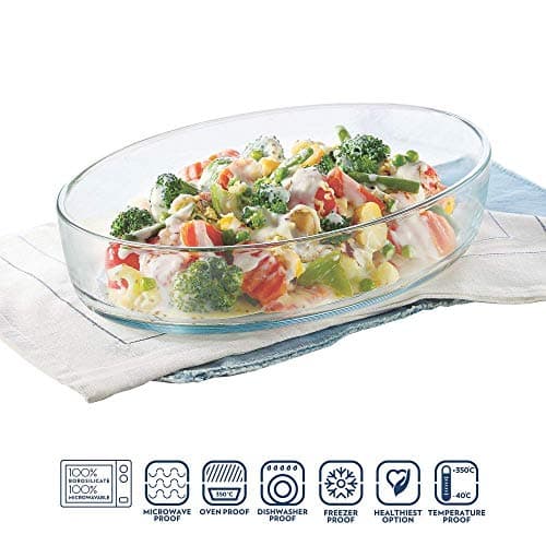 Borosil Baking & Serving Oval Shape Dish | Borosilicate Glass Bakeware and Serveware Tray | Microwave, Oven & Dishwasher Safe Bowl | Transparent Container (1.6L) 3