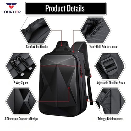 TOURTIER Hard shell Business Travel Laptop Backpack with USB Charging Port Daypack for Men Women (DESIGN-1, SILVER-1) 3