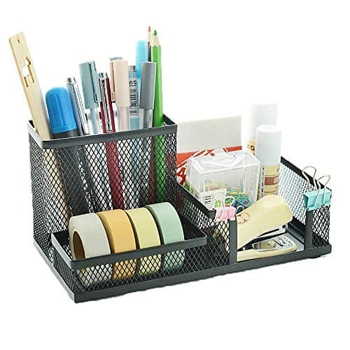 Rukshal enterprise Multi Compartment Metal Mesh Desk Organizer with Pen Holder File Sorter Storage TrayDurable Black Office Supply Organizer for Desk Accessories Stationery Notebooks 5