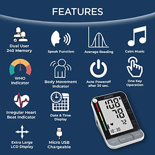 AGARO Automatic Digital Blood Pressure Monitor, BP-801, 240 Memory, Talk function, Batteries Included 3