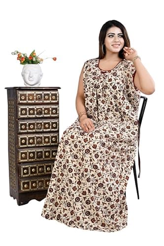 Bejod's Collection Women Sleeveless Cotton Nighty Maxi | Plus Size Full Length Nightwear Night Gown XXL to 4XL Best for Summer Off White 4