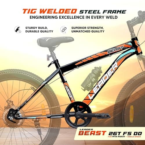 Leader Beast 26T Mountain Cycle for Men with Front Suspension and Dual Disc Brake with Complete Cycle Accessories | Without Gear Cycle - Ideal for 10+ Years (Frame: 18 Inches) (26T, Matt Black) 3