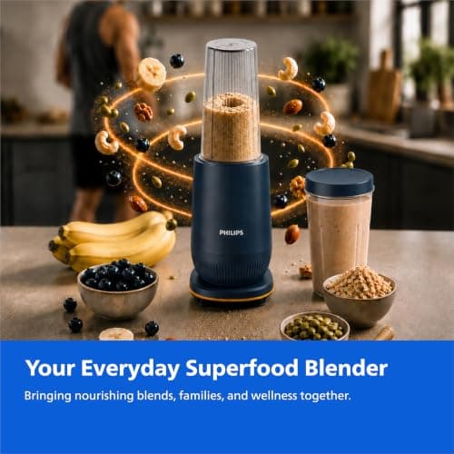 Philips HR2613/00 Mini Blender | 2 Blending Blades & 1 Frothing Blade | ProBlend Technology | 3 Unbreakable Food-Grade PC Jars | Blend & Carry | Smoothies, Protein Shakes, Cold Coffee & More (Blue) 2