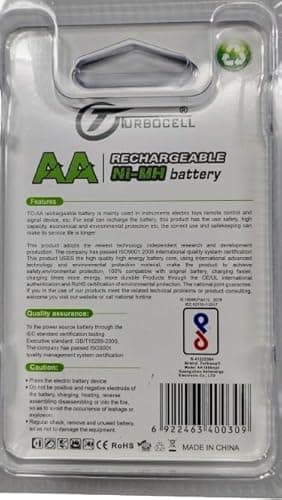 Turbocell AA Ni-MH 1800 mAh 1.2v Rechargeable Battery for Toys, Clock, Gaming Console, Torch, Remote, Trimmer etc Pack of 2 Batteries 5
