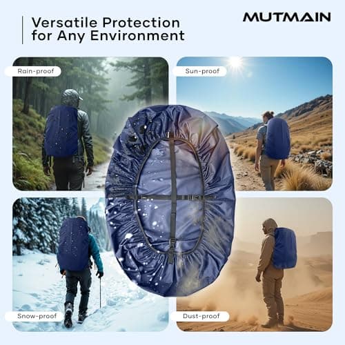 MUTMAIN Waterproof 55L to 75L Rain Cover for Rucksack Backpack Bag, Suitable Bags for Hiking, Camping & Trekking XL Bag, Two Side Adjustable Buckle and Elastic Protect from Rain and dust, Navy blue 4