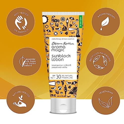 Aroma Magic Matte Sunblock Sunscreen Lotion | SPF 30 PA++ Protection with Non-Nano Zinc Oxide | No Parabens, Alcohol-Free | Calendula, Chamomile | Chemical-Free | All Skin | 100ml | Pack of 1 3