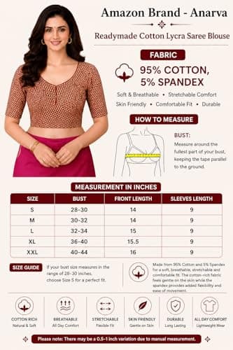 Amazon Brand - Anarva Women's Premium Cotton Trikon Print Strechable Readymade Saree Blouse | U-Neck Ethnic Wear for Festive and Party Look | Katori Cut (Cup-Blouse-trikon-Maroon-m) 2