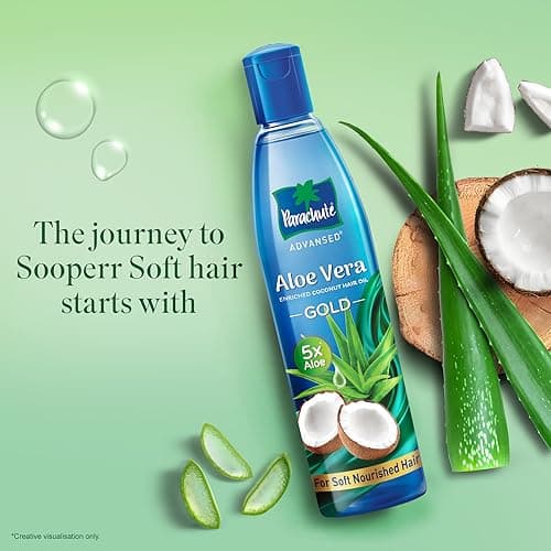 Parachute Advansed Aloe Vera Enriched Coconut Hair Oil Gold | 5X Aloe Vera With Coconut | Makes Hair Sooperr Soft | 600ml 3