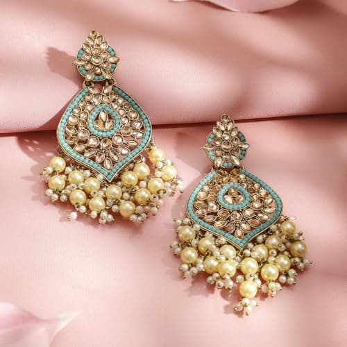 Rubans Chandelier Blue Earrings Traditional Jewellery with Kundan & Pearl Gift for Women & Girls 3