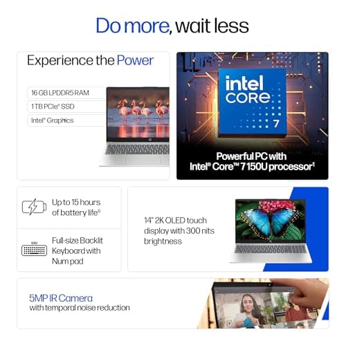 HP OmniBook 5 Flip (Previously Pavilion), Intel Core 7 150U (16GB LPDDR5,1TB SSD) 2K, 300 nits, 14''/35.6cm, Convertible, Win11, M365, Office24, Glacier Silver,1.65kg, fp0690TU, Pen, 5MP Camera Laptop 2