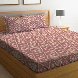 LOOMLYFE 300 TC Cotton Feel Glace Cotton Elastic Fitted Printed King Size Double Bed Bedsheet with 2 Pillow Covers Fits Upto 8 inches Mattress, Size- 72X78 Inches, PinkJaipuri