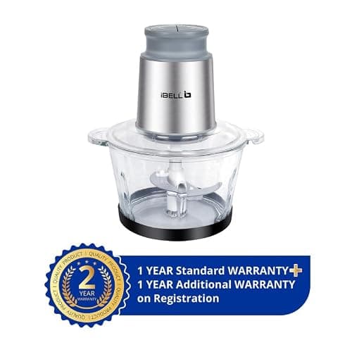 IBELL MT200GPRO Electric Chopper with 2-Yr Warranty, 700W Powerful Motor, 2L Glass Bowl, Multipurpose for Meat, Vegetables, Fruits & Nuts, Includes Garlic Peeler & Egg Whisker (Silver) 2