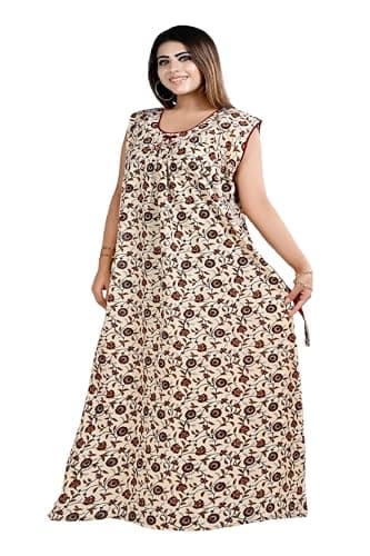 Bejod's Collection Women Sleeveless Cotton Nighty Maxi | Plus Size Full Length Nightwear Night Gown XXL to 4XL Best for Summer Off White 3