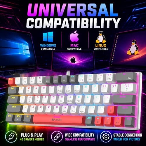 Ant Esports MK1200 V2 Mini 60% Mechanical Gaming Keyboard with Red Switches| 63-Key Compact Wired Keyboard |Rainbow RGB Backlit |26-Key Anti-Ghosting|Double-Shot Keycaps|USB for PC & Laptop 2