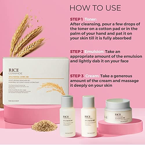 The Face Shop Rice&Ceramide Moisturizing Skincare And Cream Set, 75 Ml (Pack Of 3), Pink 5