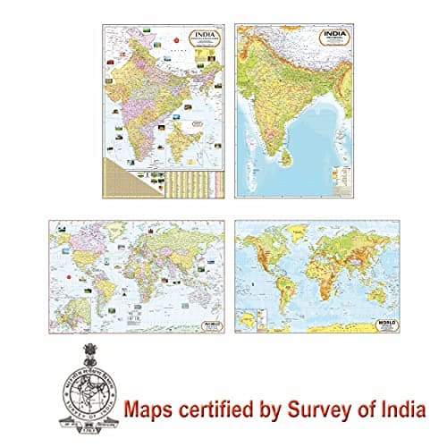 India & World Map ( Both Political & Physical ) with Constitution of India Chart, History of India Chart & Geography Terms Chart | Set Of 7 | Useful for UPSC and other exams | By VCP 4
