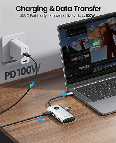 ORICO USB C Docking Station,6 in 1 USB C Dongle with HDMI 4K+PD100W+3×USB3.0,USB C Hub Multiport Adapter for MacBook/Dell/HP/Surface/Lenovo 4