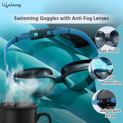 Lifelong Silicone Swimming Combo Kit | Waterproof Swim Cap with Earplugs & Nose Clip | Anti-Fog Swim Goggles | Comfortable Fit Swimming Accessories (Blue) 3