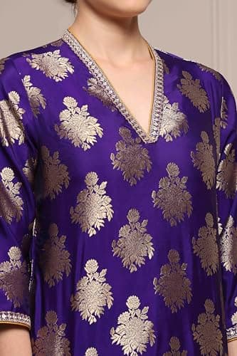 Biba Women Purple Art Silk Straight Kurta Set_42 3