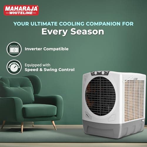 Maharaja Whiteline Rambo Grey Desert Air Cooler | 65 Lt Water Tank | Inverter Compatible | Wood Wool Pads | Anti-Bacterial tank | Dry Run protected submersible pump |720x730x890 mm | 2 Yr Warranty 2
