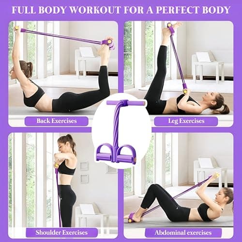QZEMEL 4 Tube Pedal Resistance Band for Exercise, Fitness Pull Rope Tummy Trimmer for Home Workout, Yoga & Strength Training Equipment for Men and Women – Elastic Sit Up Bar Body Toner 5