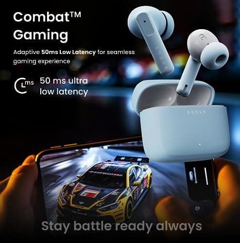 GOBOULT Z60 Made in India Ear Buds Wireless 60H Playtime, 4 ENC Mics Clear Calling, 50ms Low Latency Gaming, 13mm Bass Driver Earbuds Bluetooth Wireless Earphones (Powder Blue) 5