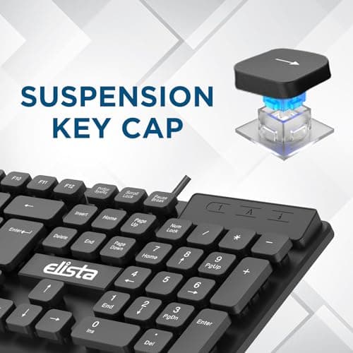 Elista Wired USB Keyboard and Mouse Combo | 1000 DPI USB Mouse | 104 Keys Membrane Switch | Silent Tactile Feeling Comfortable Switch | Plug and Play | Black (ELS WK-714) 2