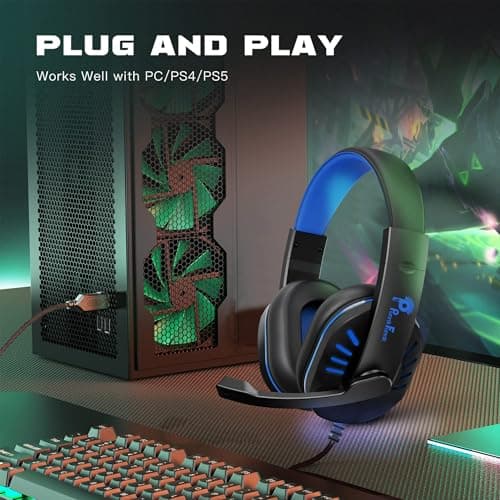 PunnkFunnk VenomHunt Gaming Headset Multi-Platform Compatible with PS4, Xbox One, PC, Nintendo Switch, Mobile, 50mm Surround Sound, Noise-Canceling Mic, LED Lights(Blue) 3