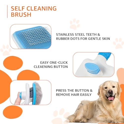 Amazon Basics Self Cleaning Slicker Pet Grooming Brush | Pet Cleaning Tool Suitable for All Pets | Rectangular Shape 3