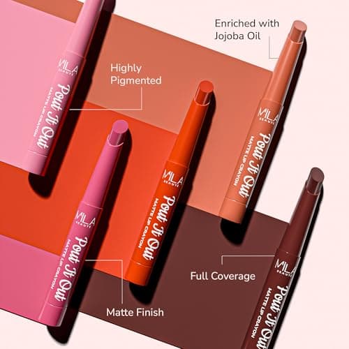 Mila Beauté Pout It Out Matte Lip Crayon | Highly Pigmented & Enriched With Jojoba Oil | Soft Matte Finish | Creamy & Light Weight Texture | Smooth Glide Application | Shade - (Mulan 1.25g) 2