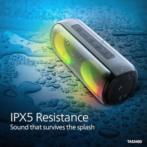 Philips TAS3400BK Portable Bluetooth Speaker with 40W Output, 4000mAh Battery, Stereo Sound, Bluetooth v5.3, IPX5 Sweatproof, RGB Light Modes, Mesh Build, AUX/TF/USB Support w/Hanging Strap (Black) 4